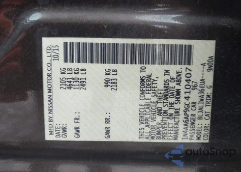 2016 Nissan Maxima 3.5 Sr from USA, damaged, VIN 1N4AA6AP9GC410407